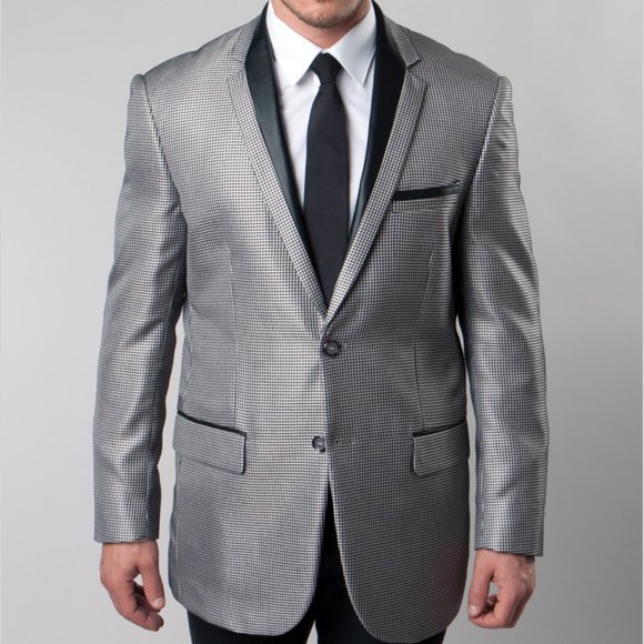 Houndstooth Elbow Patch Men's Classic Blazer Modern Fit, Silver - Picture 1 of 4